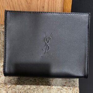 YSL YVES SAINT LAURENT Beaute Black Pouch Faux Leather Case Cosmetic Travel Bag